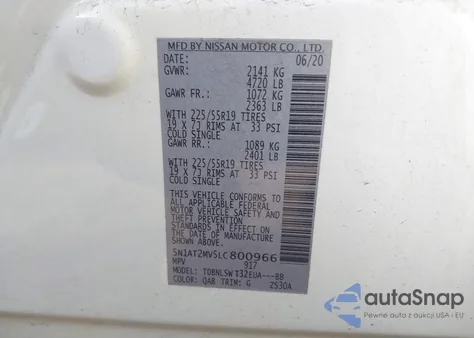 2020 Nissan Rogue Sl Intelligent Awd из США, поврежденный, VIN 5N1AT2MV5LC800966